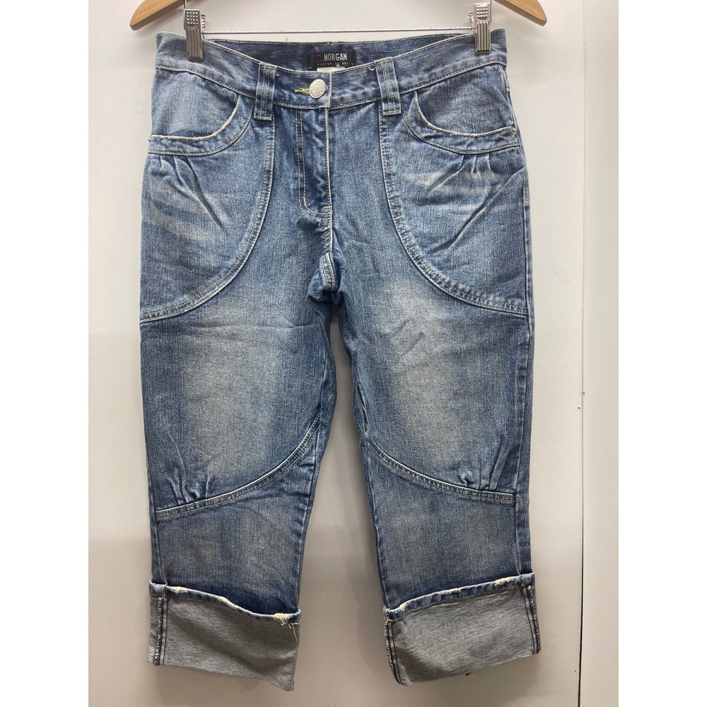 Morgan De Toi Vintage Y2K 00's Denim Capri Jeans Medium Wash Cuffed Size T38